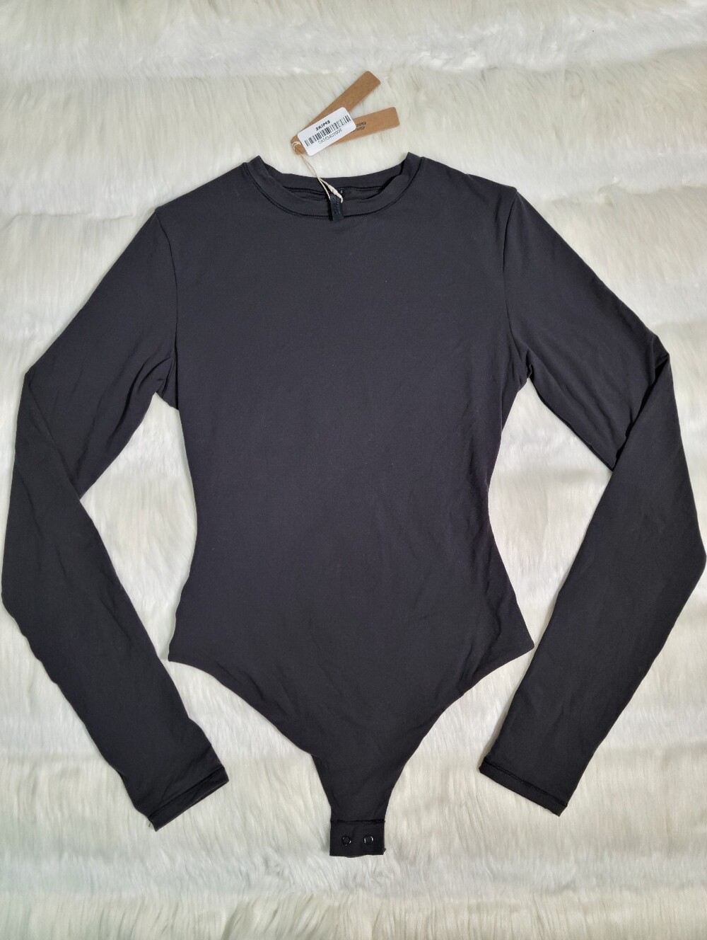 SKIMS Fits Everybody Long Sleeve Crew Neck Bodysuit Black Onyx Women Small NEW